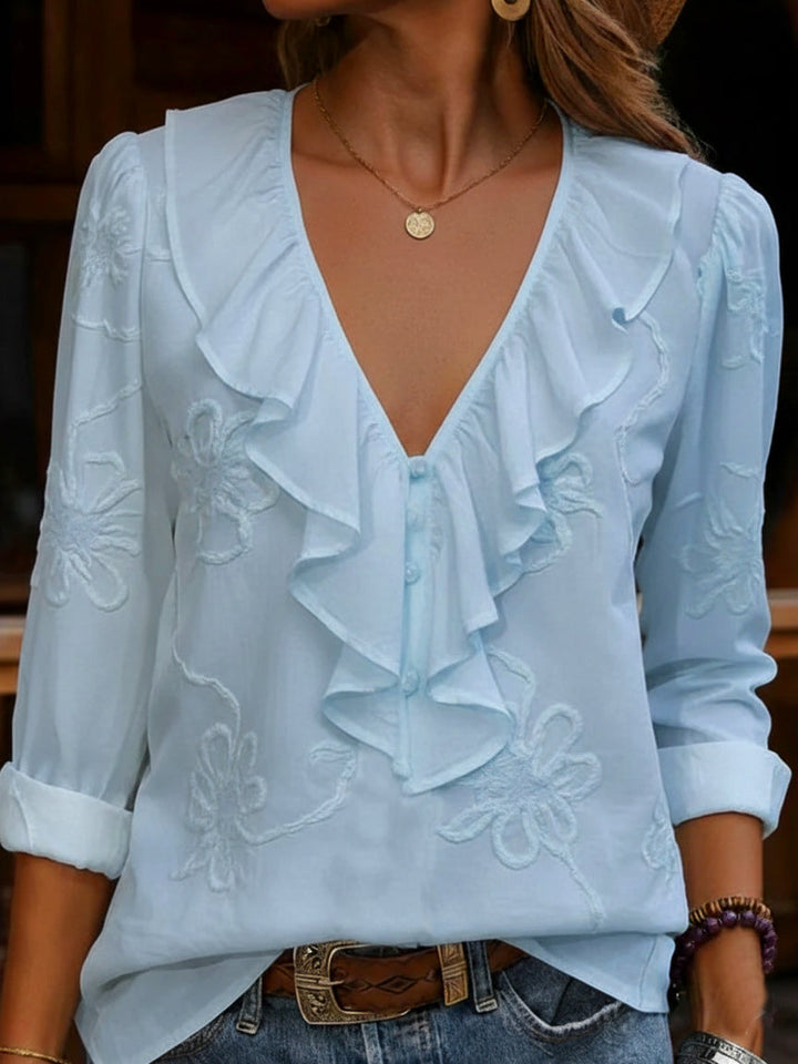 Nalevia - Blusa de manga larga con escote en V y tacto suave