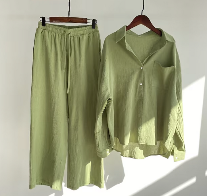 Kairi - Conjunto de blusa oversize y pantalones palazzo