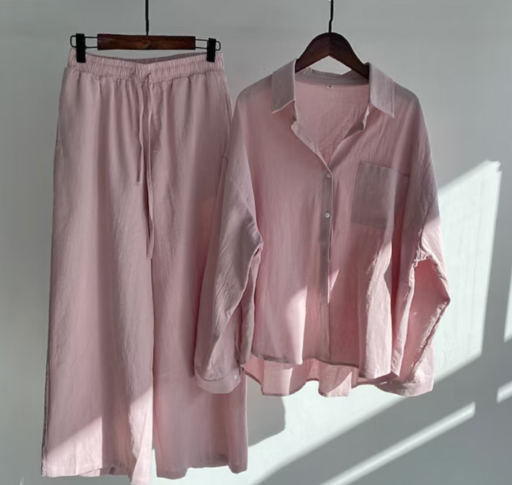 Kairi - Conjunto de blusa oversize y pantalones palazzo