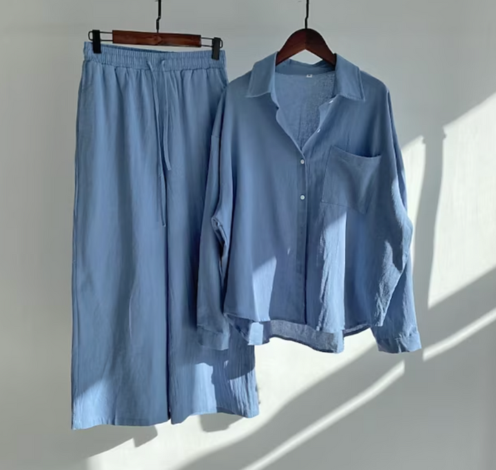 Kairi - Conjunto de blusa oversize y pantalones palazzo