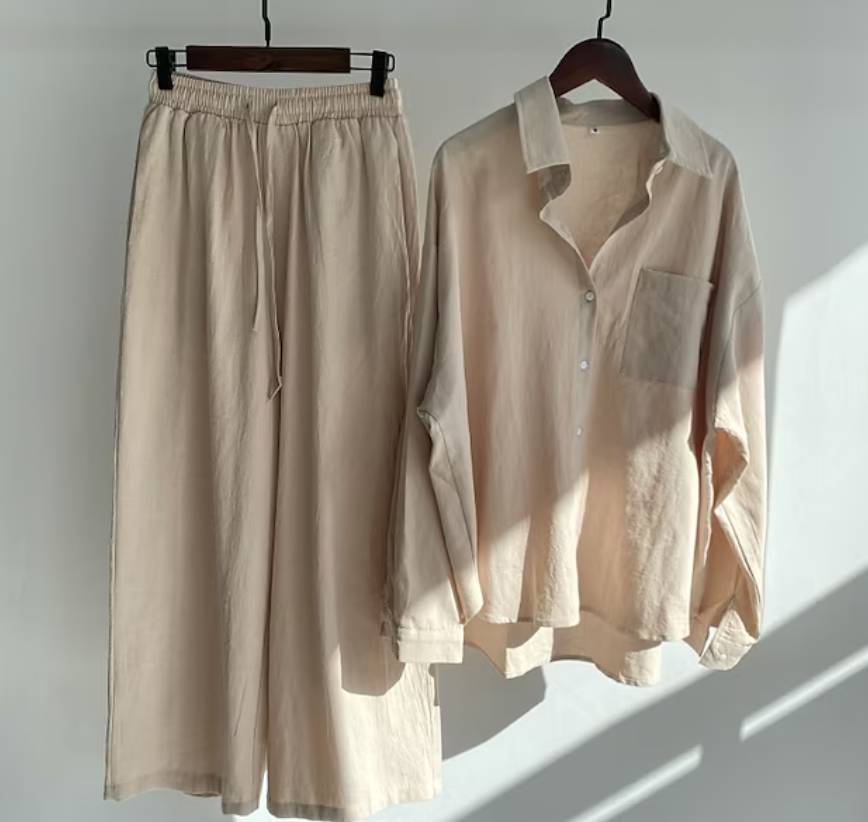 Kairi - Conjunto de blusa oversize y pantalones palazzo