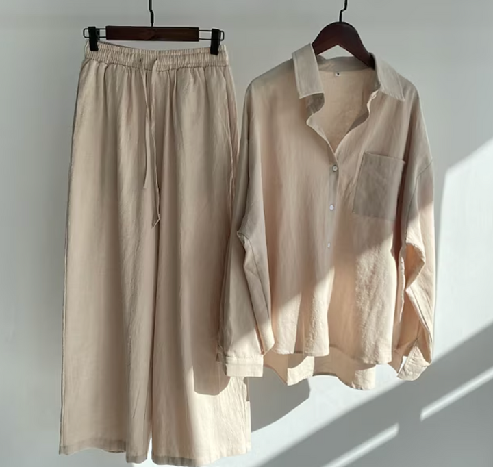 Kairi - Conjunto de blusa oversize y pantalones palazzo