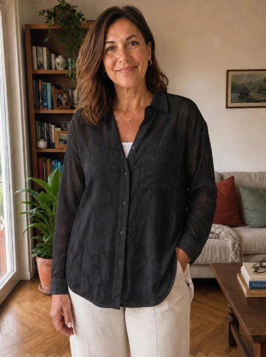 Claribel - Camisa de manga larga con textura floral ligera