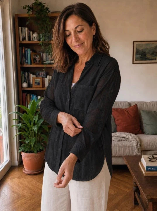 Claribel - Camisa de manga larga con textura floral ligera