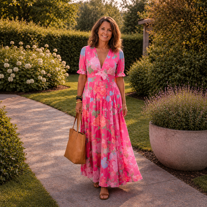 Adelisse - Vestido maxi plisado con estampado floral