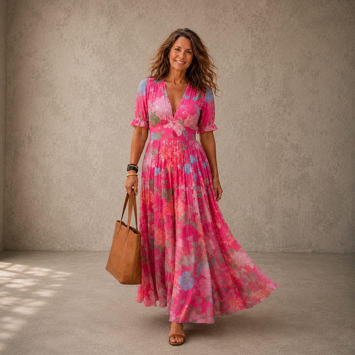Adelisse - Vestido maxi plisado con estampado floral