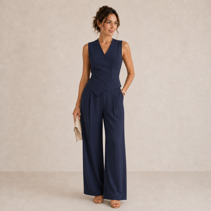Maristelle - Conjunto de chaleco estilo blazer y pantalón de pierna ancha