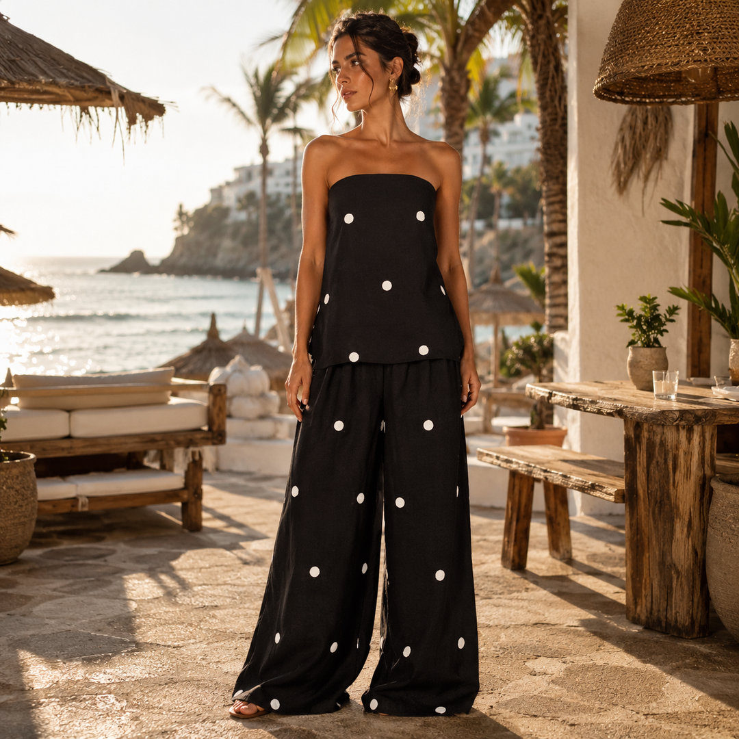 Rebecca - Conjunto de dos piezas con lunares elegantes