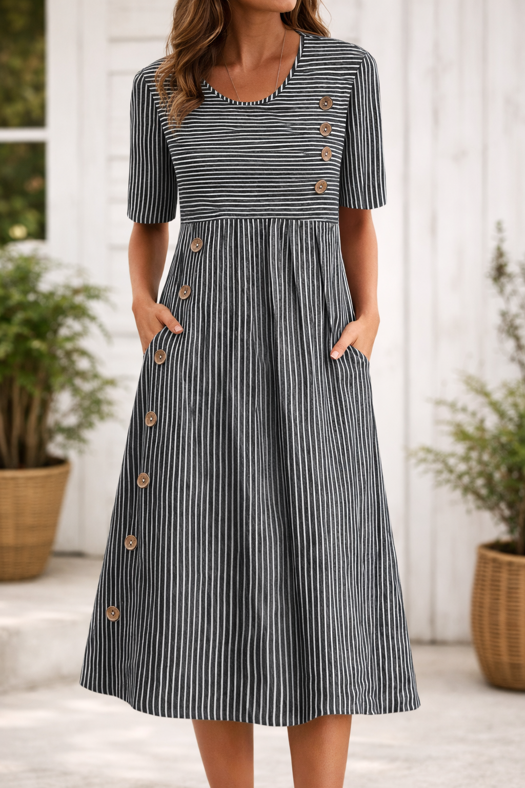 Maelissa - Vestido Midi de Rayas Elegante