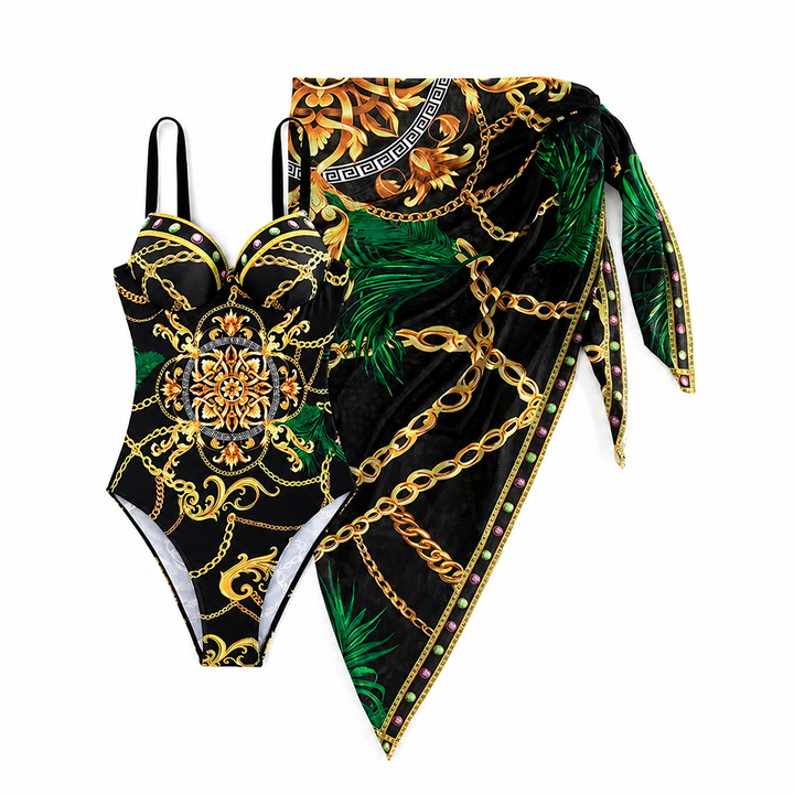 Diana - Conjunto de traje de baño de una pieza con push up y salida de baño a juego