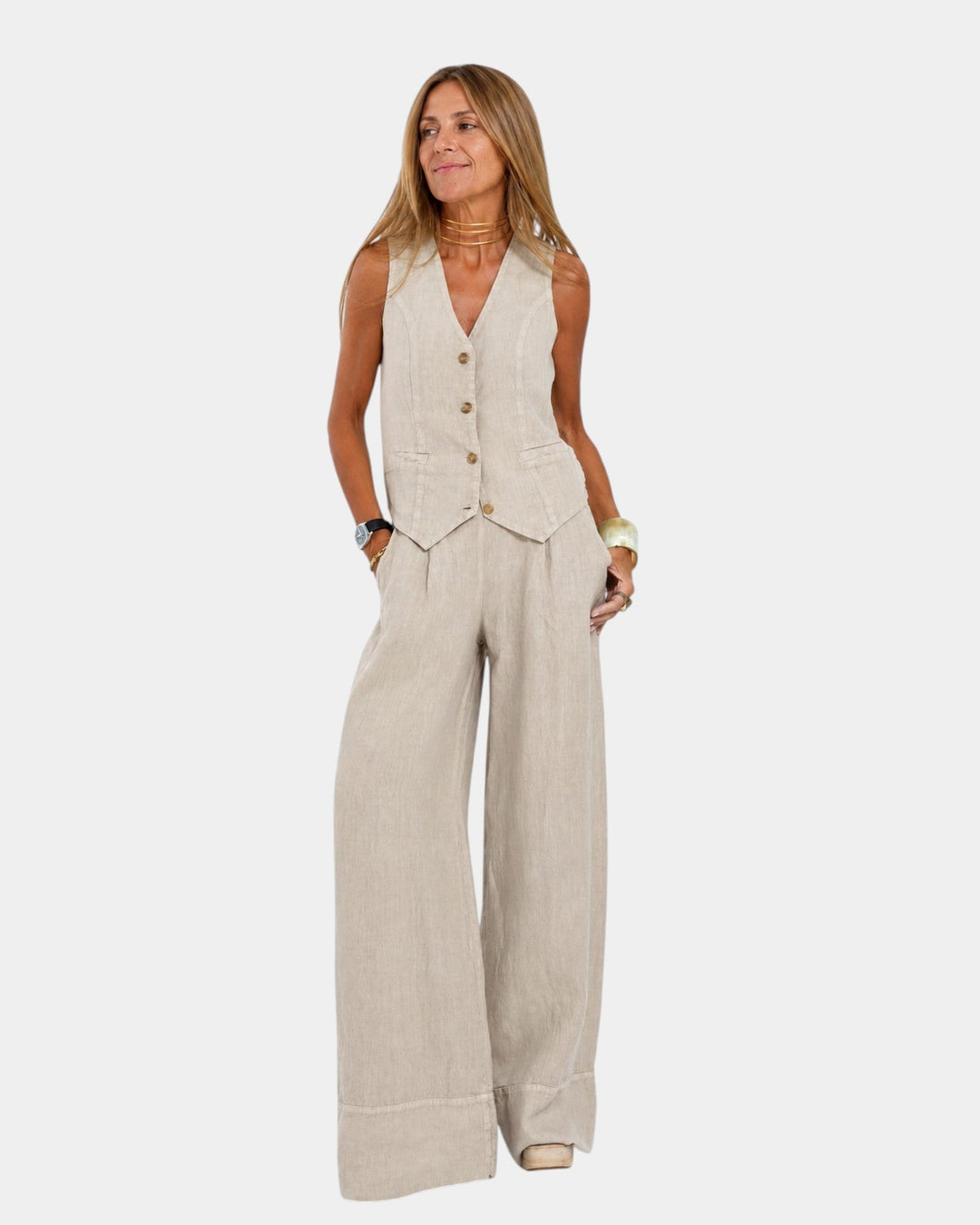 Nicolette - Conjunto de chaleco sastre y pantalón de pierna ancha