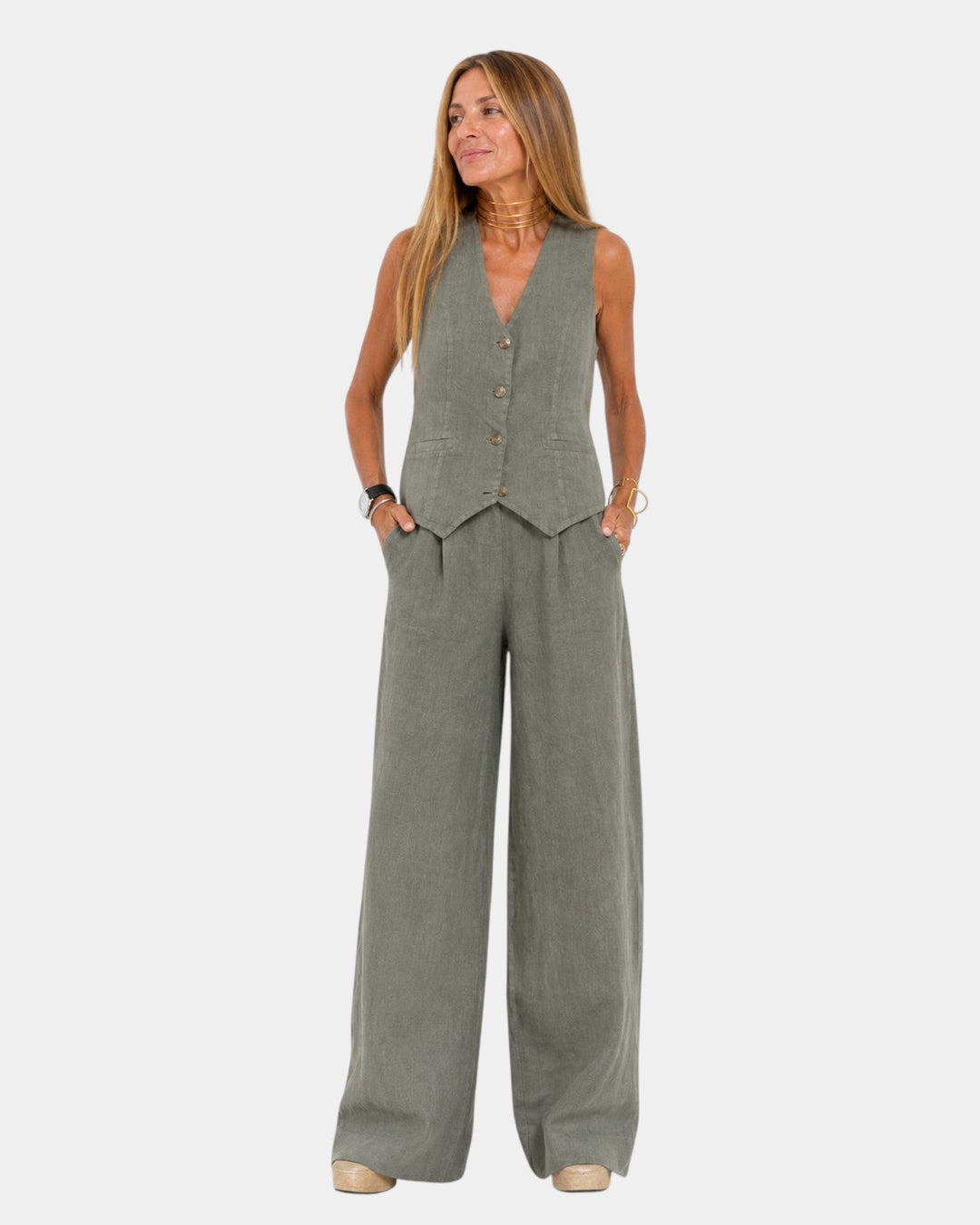 Nicolette - Conjunto de chaleco sastre y pantalón de pierna ancha