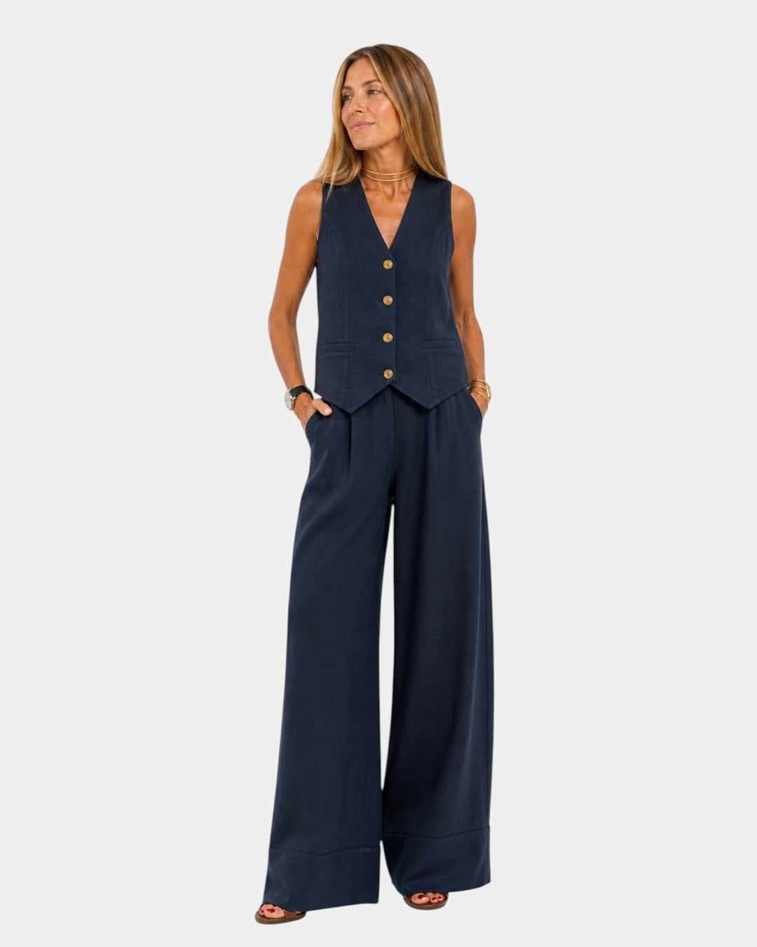 Nicolette - Conjunto de chaleco sastre y pantalón de pierna ancha