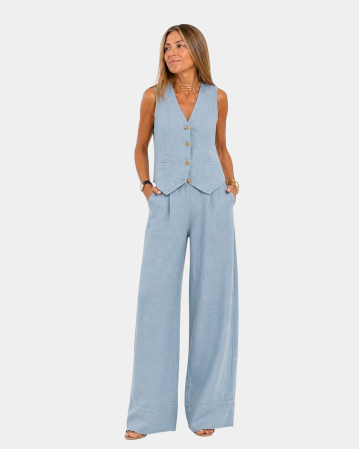 Nicolette - Conjunto de chaleco sastre y pantalón de pierna ancha