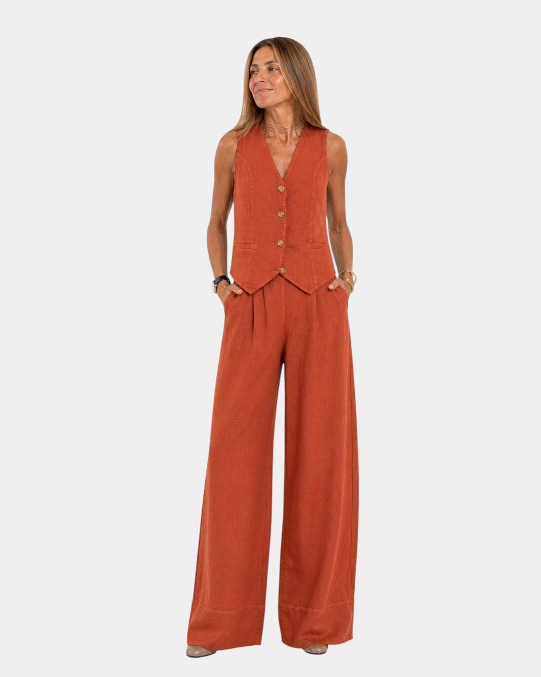 Nicolette - Conjunto de chaleco sastre y pantalón de pierna ancha
