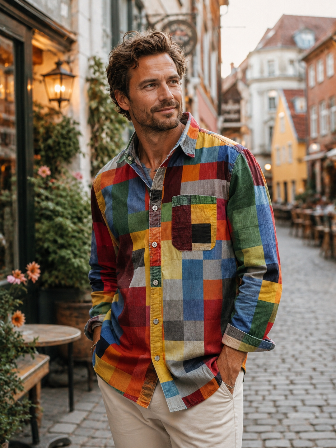 Jorvik - Camisa de patchwork de tacto suave