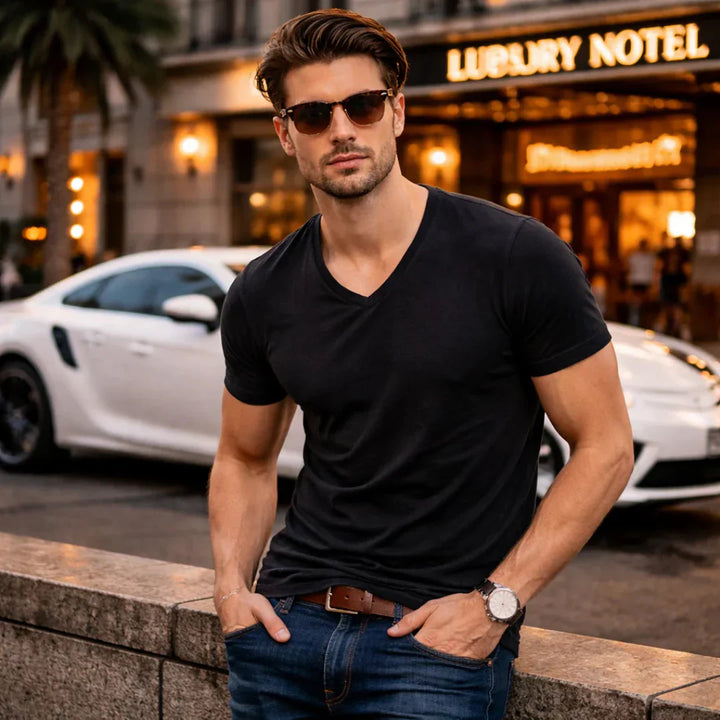 Jackson - Playera de cuello en V de tacto suave