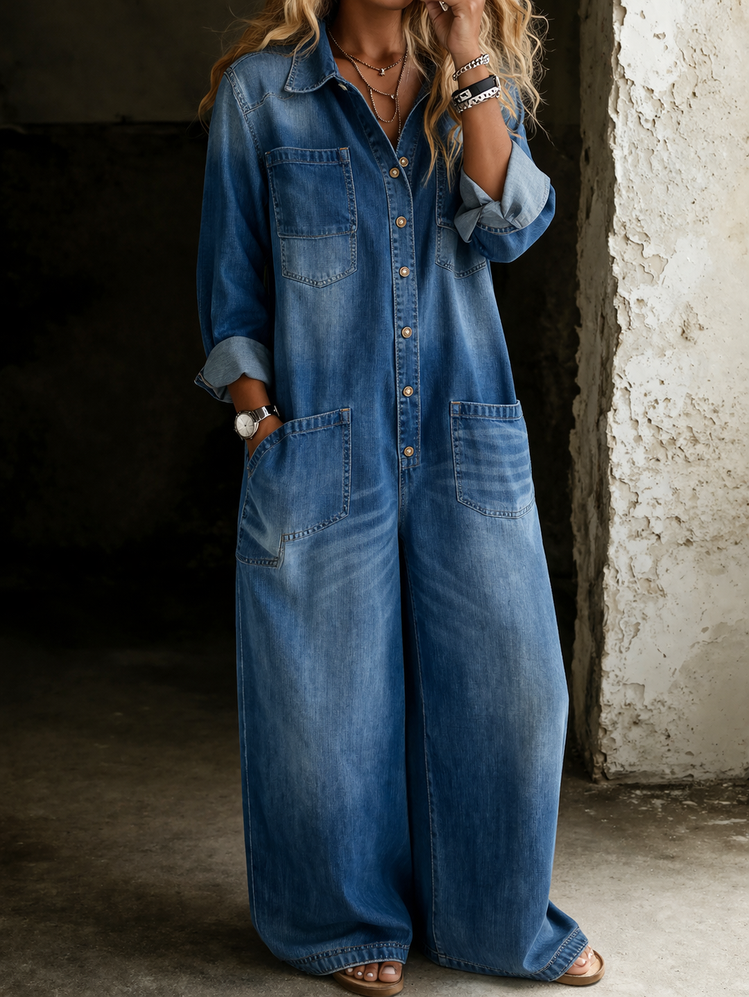 Thalassa - Enterizo casual de mezclilla