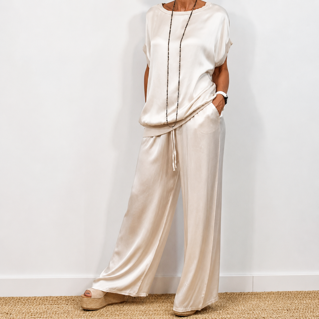 Nadine - Conjunto con top de satén y pantalones de pierna ancha
