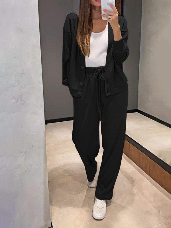 Sorya - Conjunto de cárdigan y pantalón de punto suave