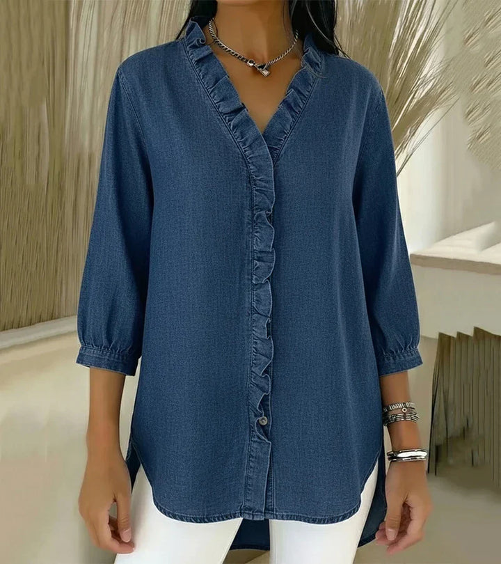 Grace - Blusa de escote en V con holanes y tacto suave