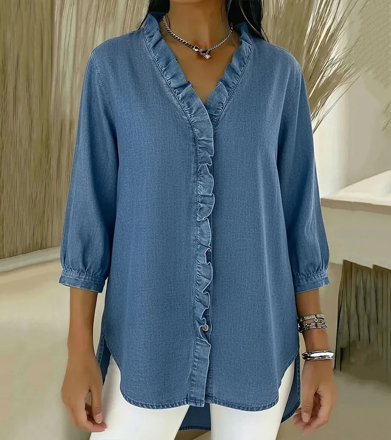 Grace - Blusa de escote en V con holanes y tacto suave