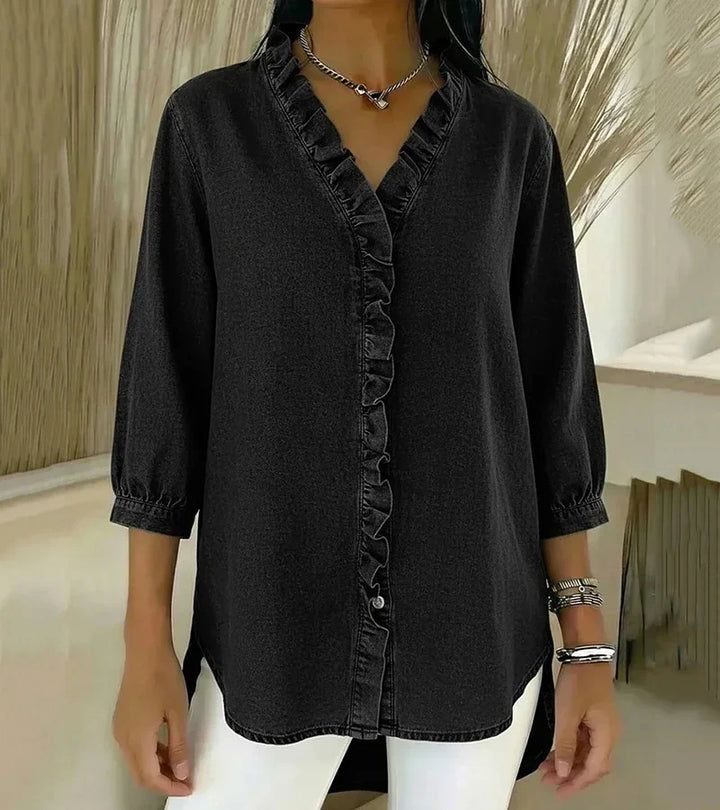 Grace - Blusa de escote en V con holanes y tacto suave