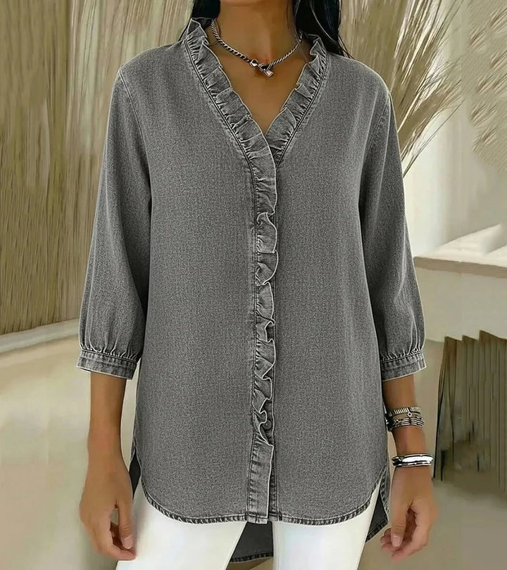 Grace - Blusa de escote en V con holanes y tacto suave