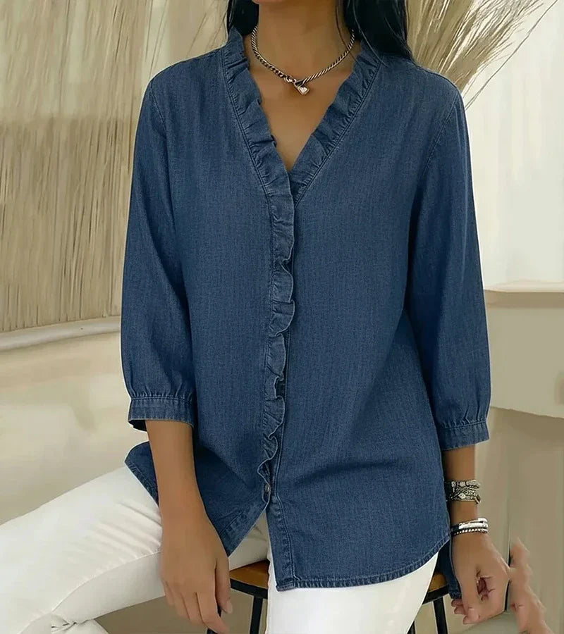Grace - Blusa de escote en V con holanes y tacto suave