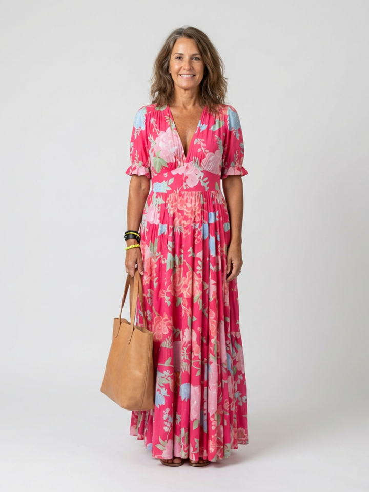 Adelisse - Vestido maxi plisado con estampado floral