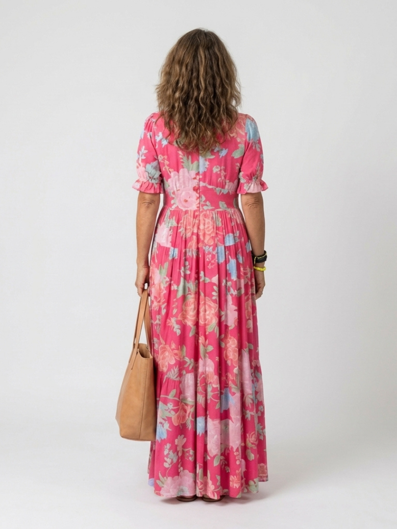 Adelisse - Vestido maxi plisado con estampado floral