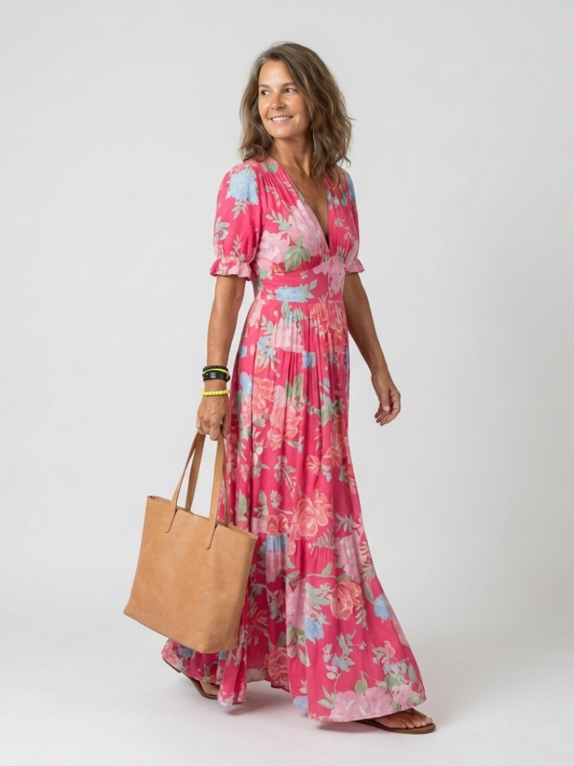 Adelisse - Vestido maxi plisado con estampado floral