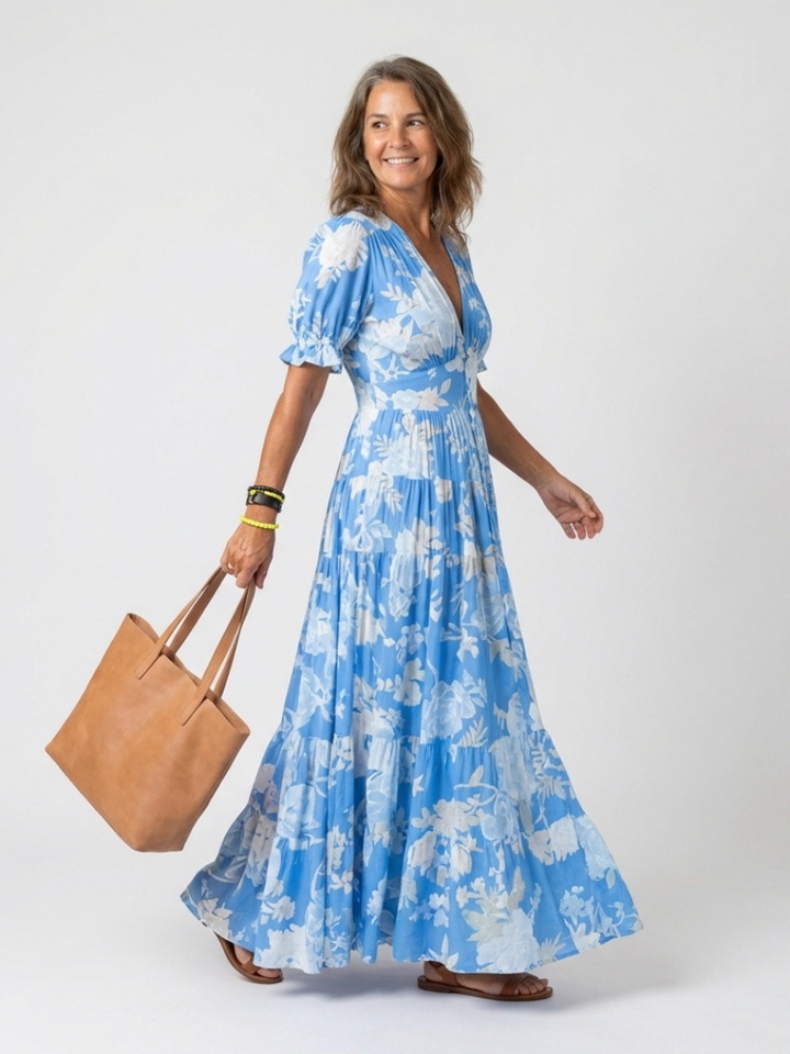 Adelisse - Vestido maxi plisado con estampado floral