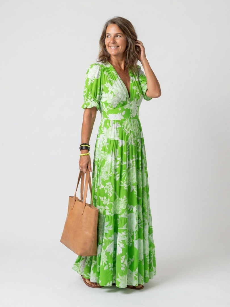 Adelisse - Vestido maxi plisado con estampado floral