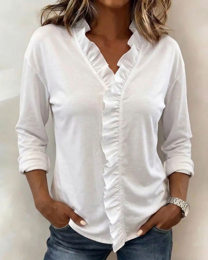 Maeryn - Blusa premium con holanes y escote en V