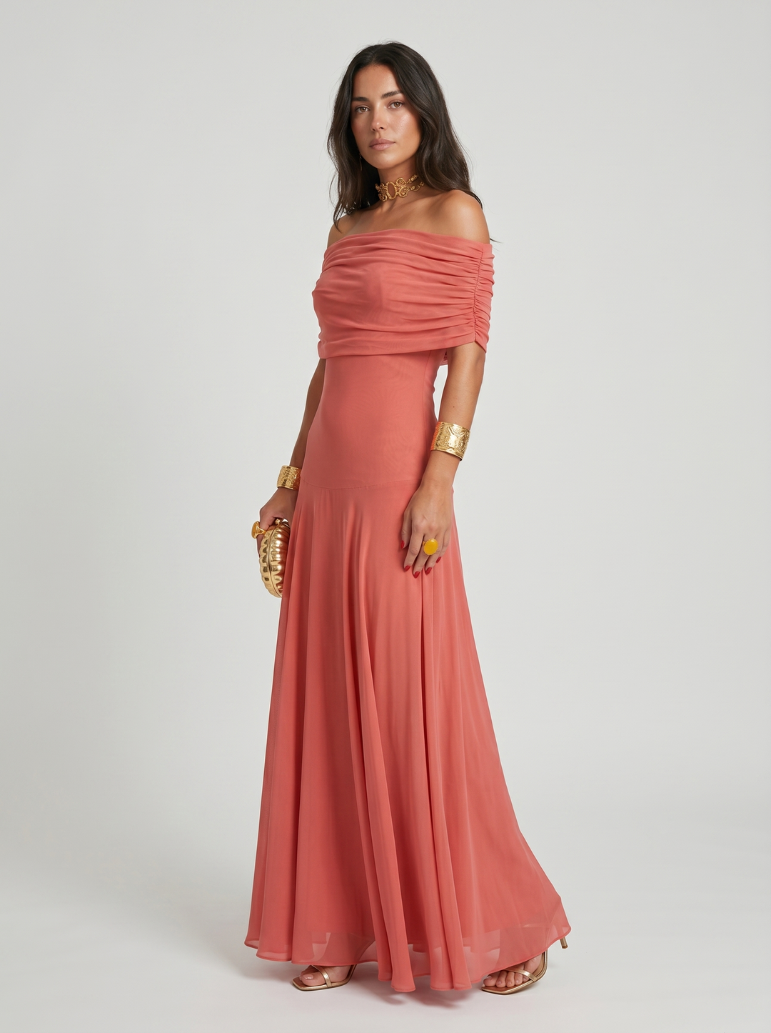 Kaida - Vestido drapeado con escote Bardot