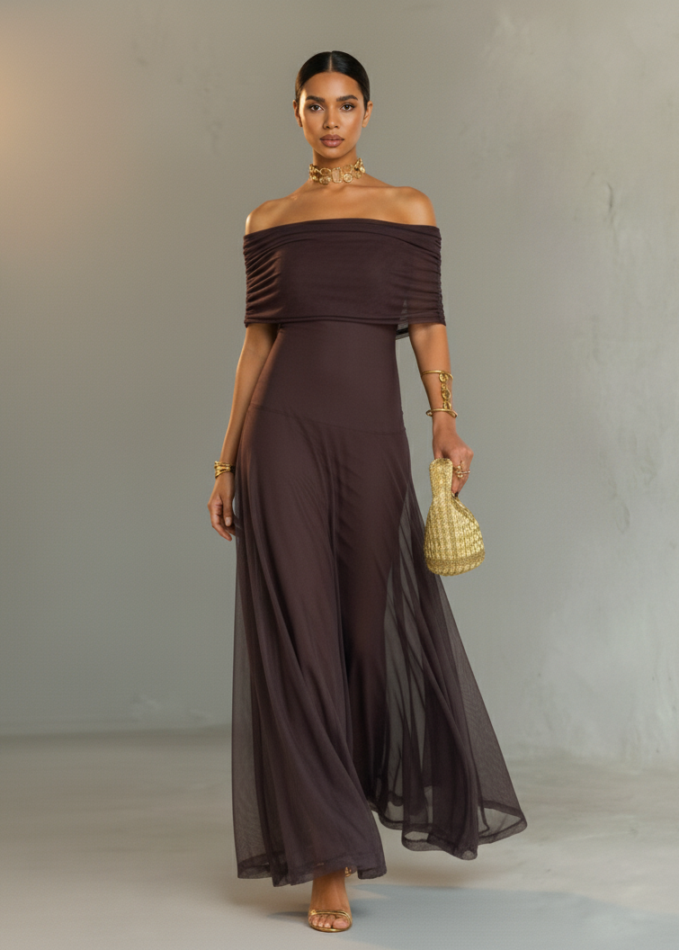Briallen - Vestido con escote Bardot de tacto suave