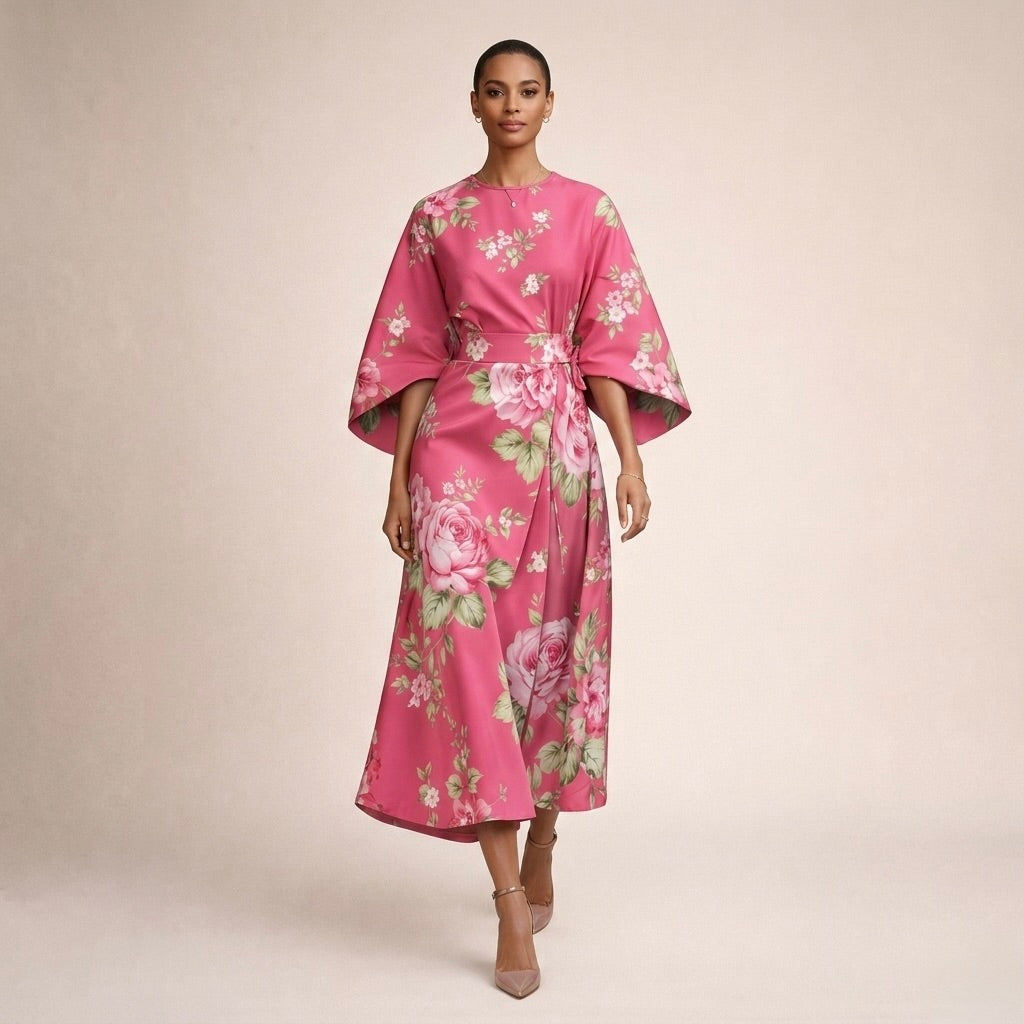 Evarin - Vestido midi floral de tacto suave