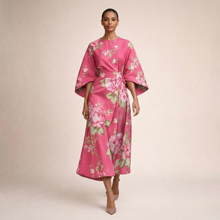 Evarin - Vestido midi floral de tacto suave