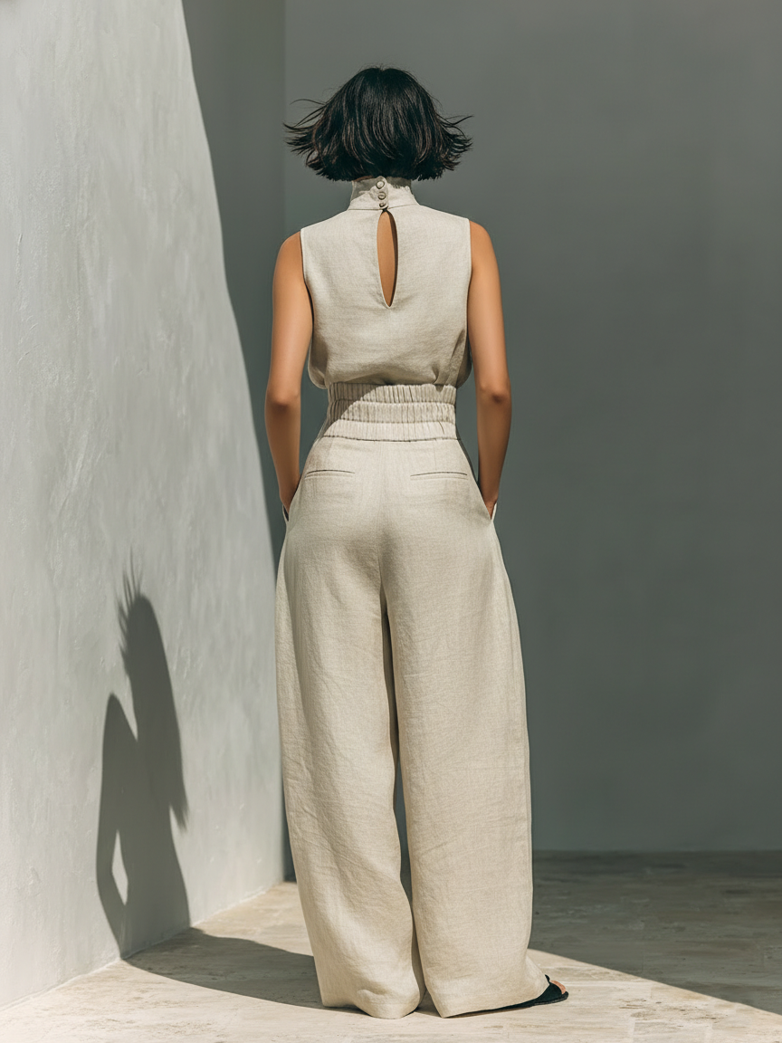 Alena - Conjunto de blusa sin mangas y pantalón de pierna ancha