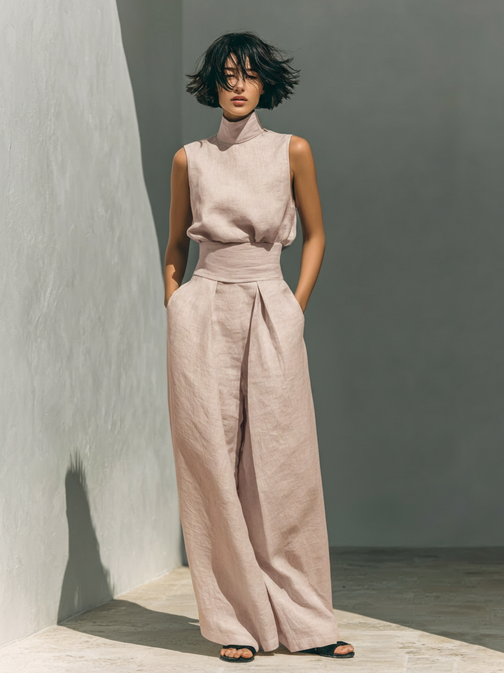 Alena - Conjunto de blusa sin mangas y pantalón de pierna ancha