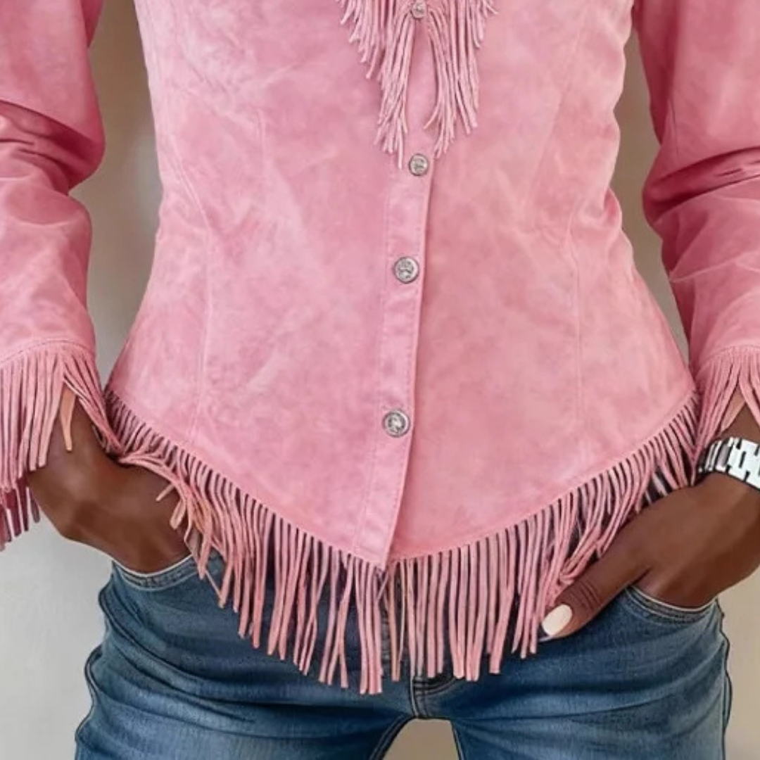 Zanea - Blusa abotonada con flecos y suave al tacto