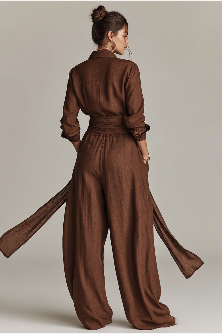 Primalyn - Conjunto coordinado de top ligero abotonado y pantalón palazzo