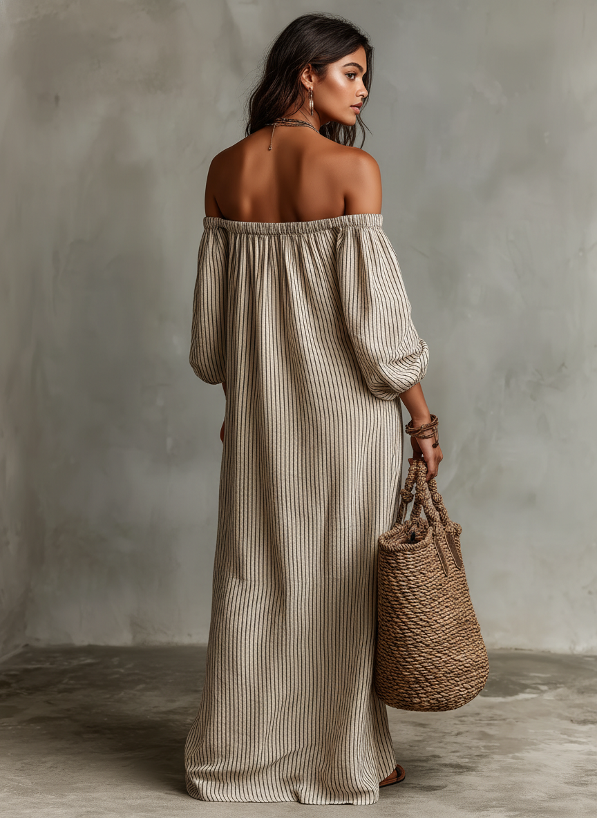 Devra - Vestido maxi vaporoso con hombros descubiertos
