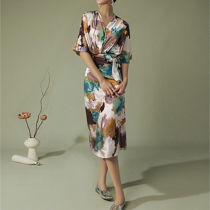 Jelyra - Vestido midi cruzado brillante