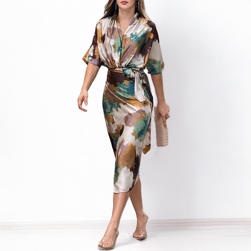 Jelyra - Vestido midi cruzado brillante