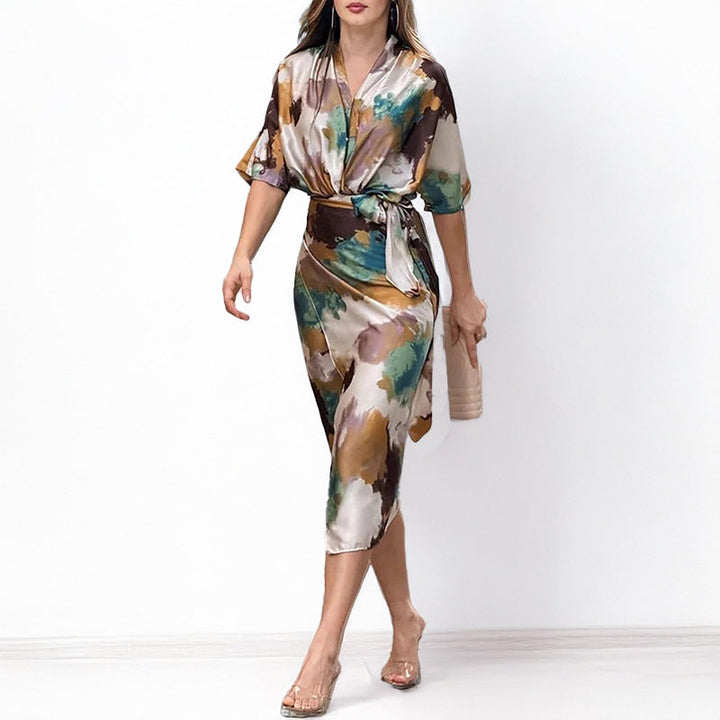 Jelyra - Vestido midi cruzado brillante