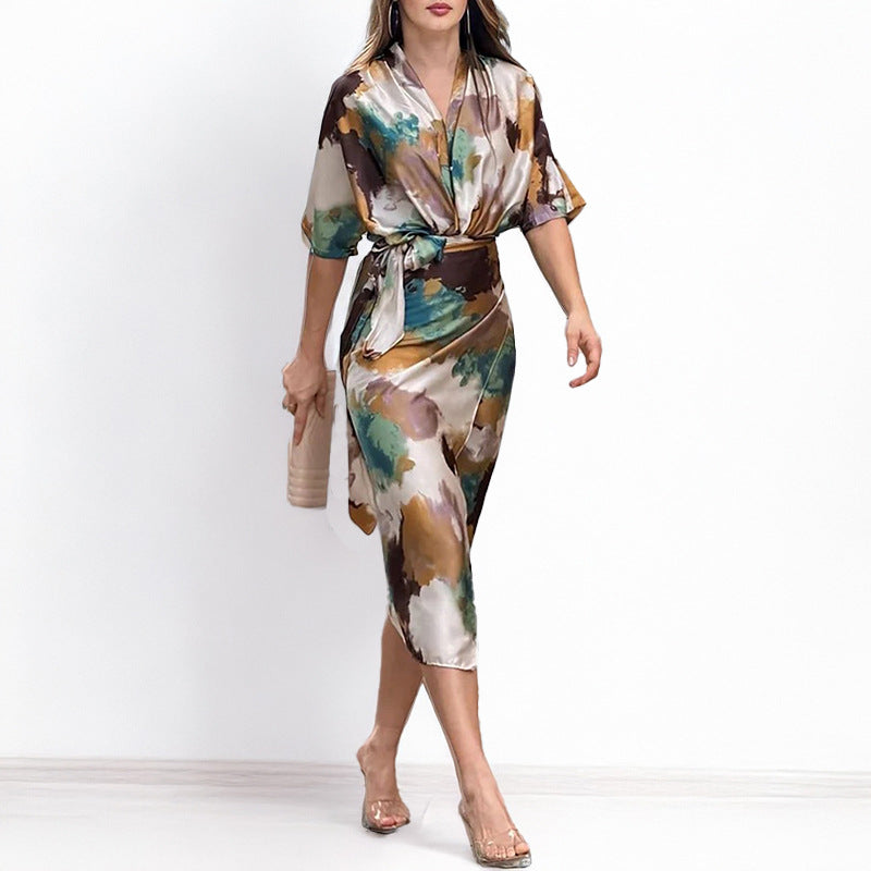 Jelyra - Vestido midi cruzado brillante