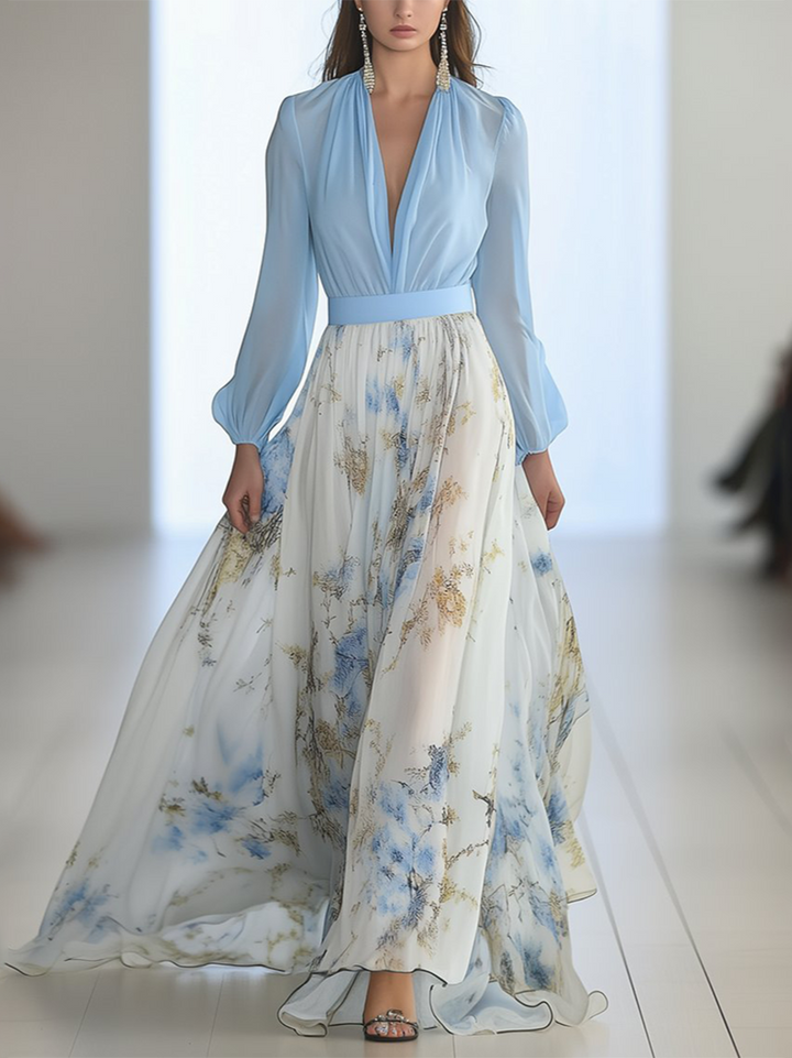 Haislin - Vestido maxi floral fluido