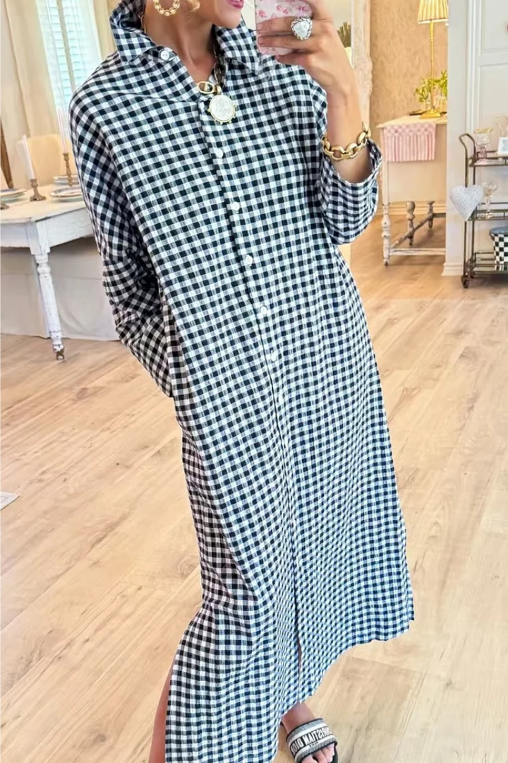 Eveloria - Vestido camisero de cuadros premium